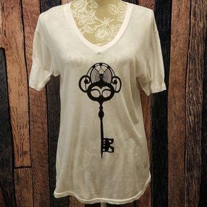 White V Neck Wildfox Skeleton Key Tee